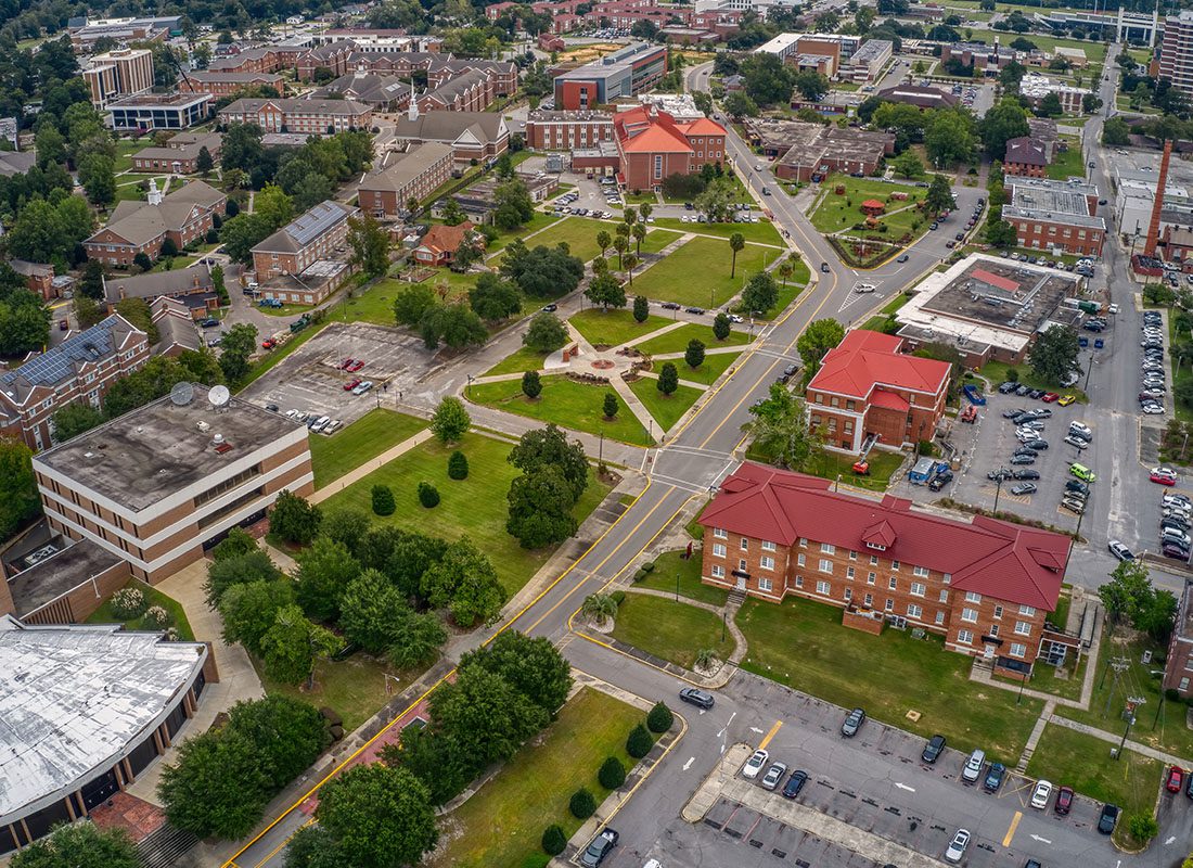 Orangeburg, SC - Aerial View of Orangeburg, SC Overlooking a University and Other Buildings